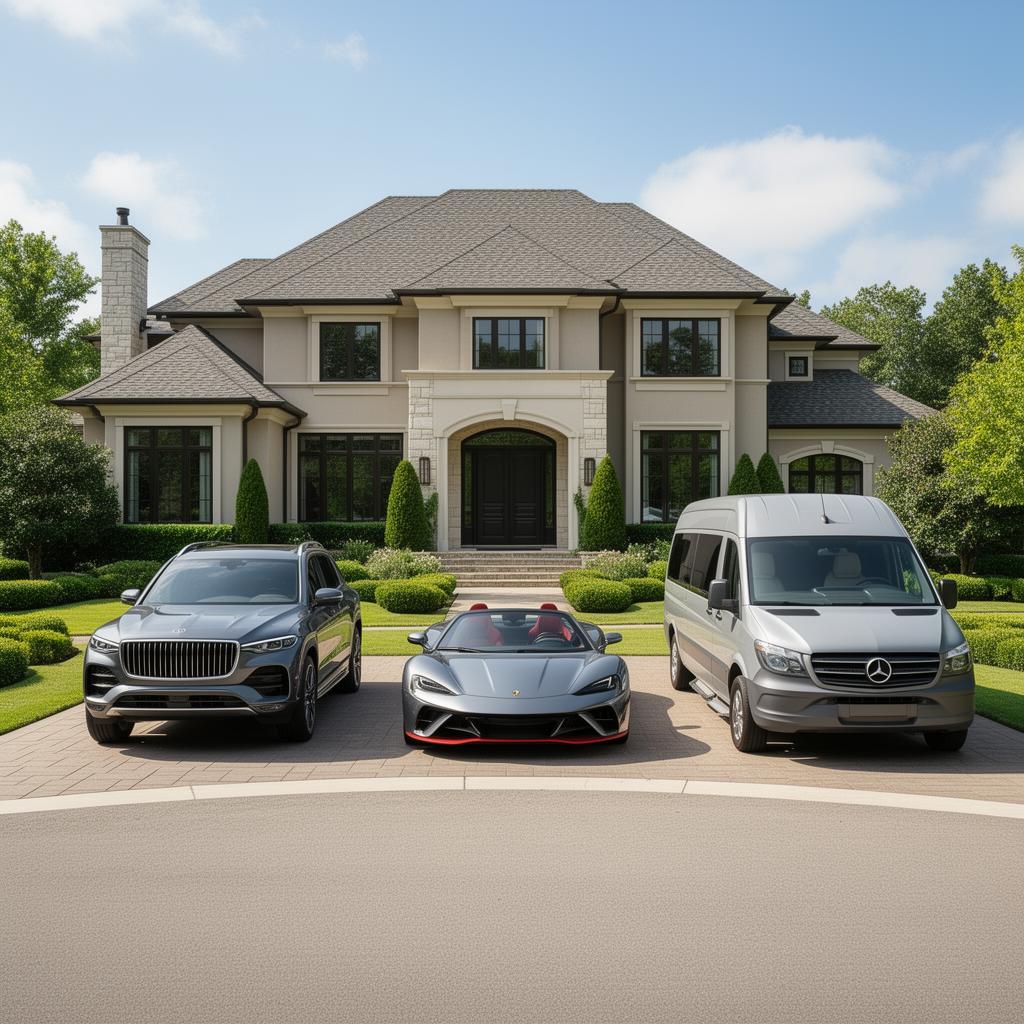 Modern parking lot with cars and SUV